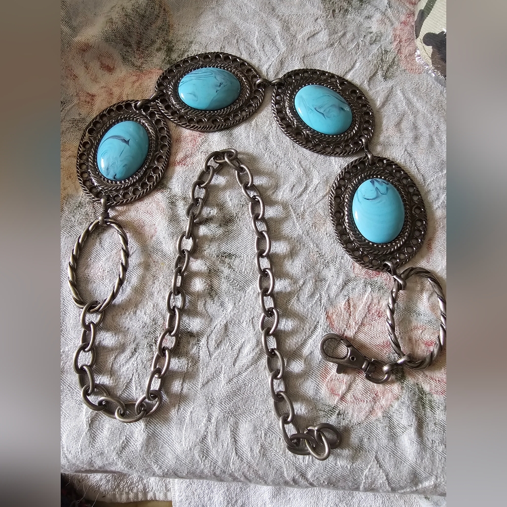 Turquoise Oval Stone Statement Belt - Women Jewelry